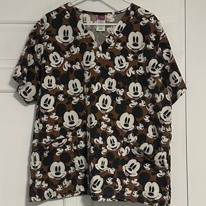 Woman’s Scrub top Mickey Mouse Brown Graphic Top